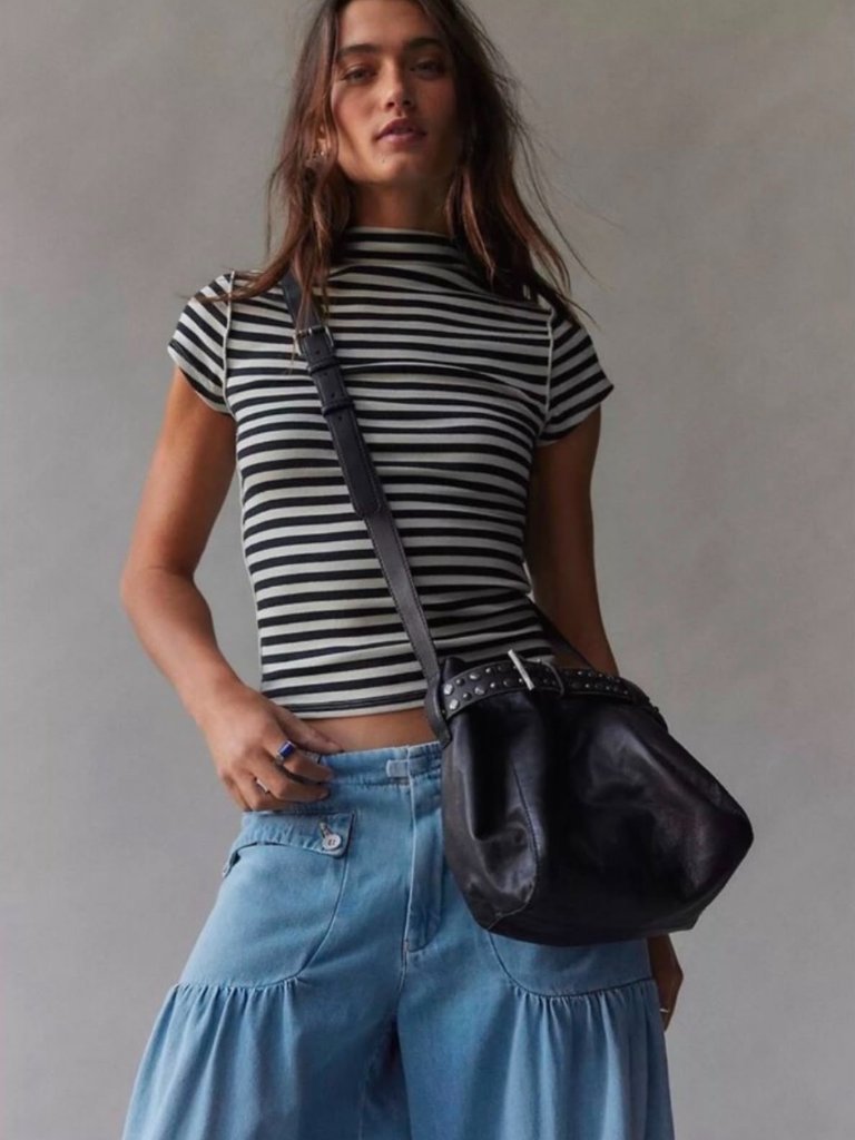 Free People Nwt Black Leather Crossbody Bag Studded